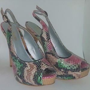 Snake Skin Peep-toe Heels